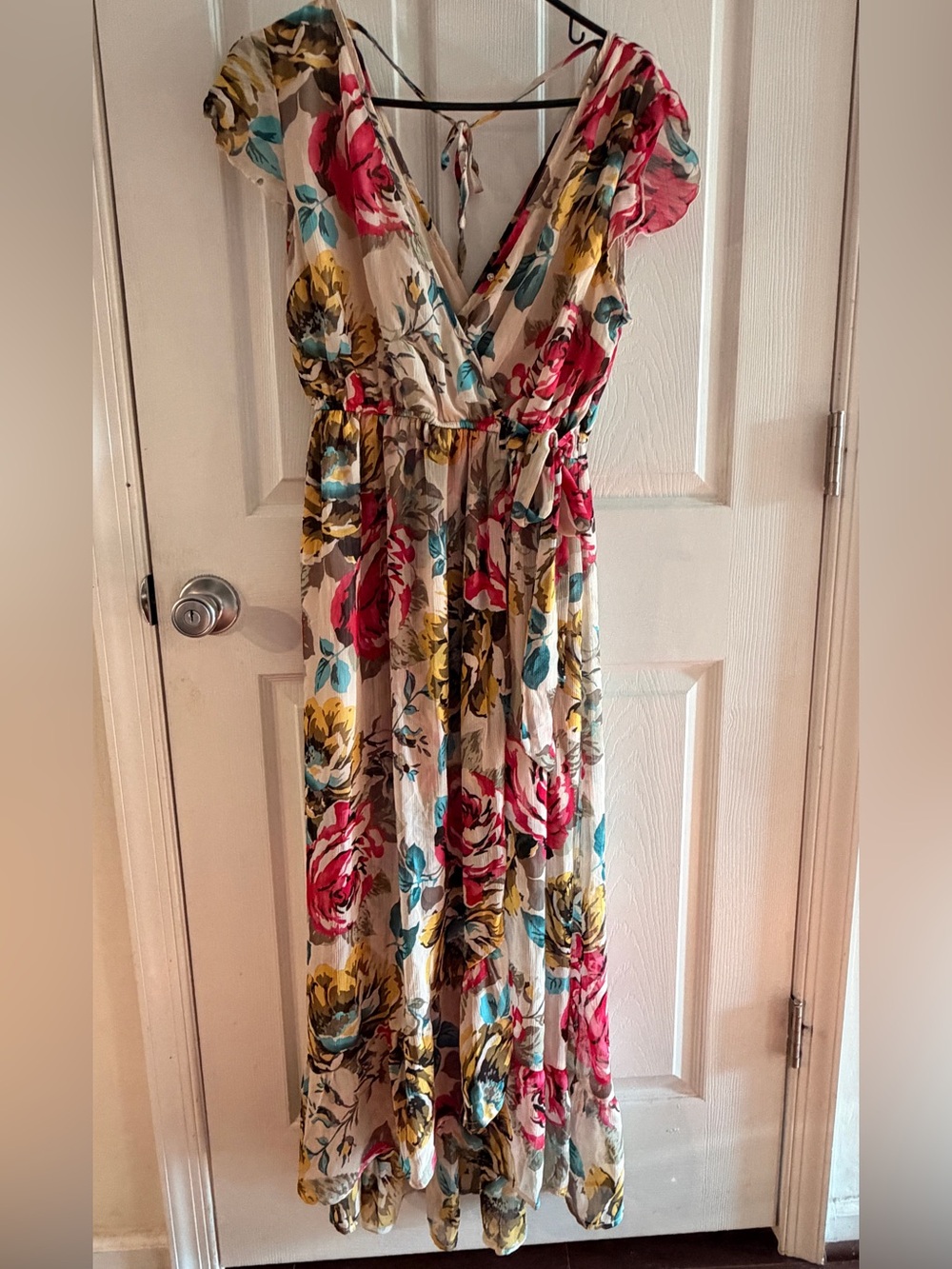 Band of Gypsies Floral Wrap Maxi Dress Medium Boho High-Low Chiffon - Picture 4 of 7